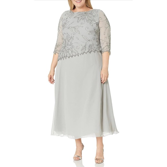 J Kara Plus Size Womens Sheer Floral Beaded Long Dress SZ 14W * wom882 - Picture 1 of 5